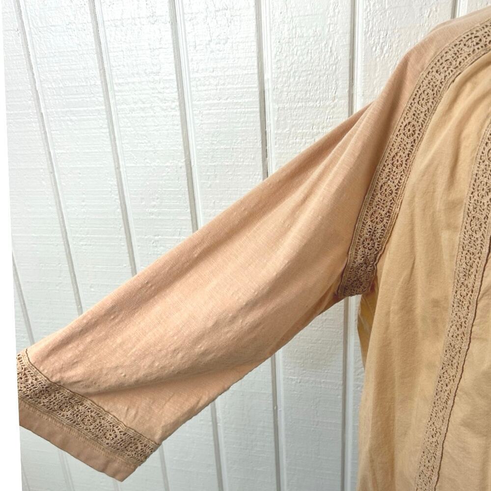 LOGO by Lori Goldstein Peach Cotton Lace Trim Button Front Boho Tunic Top M - Picture 2 of 7